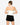 Model wearing off-white halter neck open-back top with buckle detail, styled for a sleek, modern look, studio background