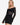 Model wearing black off-the-shoulder stretch lace top with long sleeves, styled for an elegant, feminine look, studio background