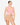 Model wearing light coral halter neck open-back top with buckle detail, styled for a bold, modern look, studio background