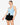 Model wearing powder blue halter neck open-back top with buckle detail, styled for a bold, chic look, studio background