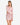 Model wearing pink waffle knit bell sleeve top and skirt set, styled for a casual yet chic look, studio background