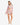 Model wearing pink waffle knit bell sleeve top and skirt set, styled for a casual yet chic look, studio background